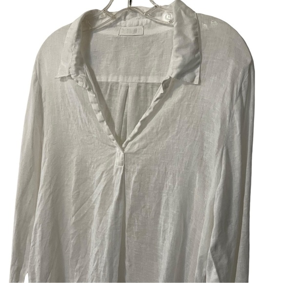 CP SHADES Linen Popover V Neck Long Sleeve Tunic Top Blouse White Boho Coastal - Picture 5 of 15